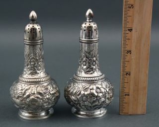 Set of 4 Antique TIFFANY & CO Silverplate Floral Repousse Salt & Pepper Shakers 2