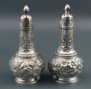 Set of 4 Antique TIFFANY & CO Silverplate Floral Repousse Salt & Pepper Shakers 3