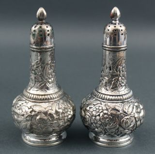 Set of 4 Antique TIFFANY & CO Silverplate Floral Repousse Salt & Pepper Shakers 4