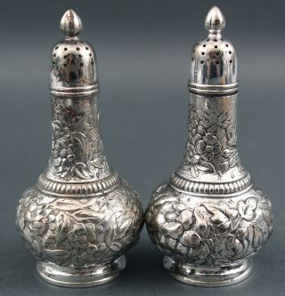 Set of 4 Antique TIFFANY & CO Silverplate Floral Repousse Salt & Pepper Shakers 6