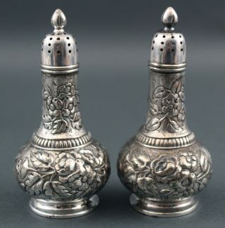 Set of 4 Antique TIFFANY & CO Silverplate Floral Repousse Salt & Pepper Shakers 7