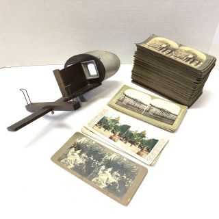 Antique Monarch Stereoscope Viewer W/ 79 Stereoview Cards By Keystone View Co.