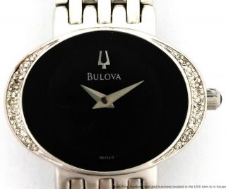 Ladies Vintage Bulova Diamond Accent Black Dial Stunning Dress Wristwatch