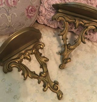 Pair Ornate Vintage/antique Gold Gilt Syroco Wood Wall Shelves Cottage Chic