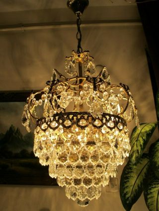 Antique French Huge Brass & Crystal Chandelier Lamp Lustre Luster1940 