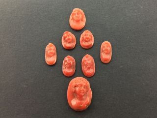 ANTIQUE VICTORIAN CARVED ITALIAN CORAL CAMEO - RING - EARRINGS - BRACELET REPAIR 8