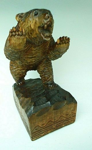 Large 10 " Black Forest Angry Bear.  Swiss Wood Carving