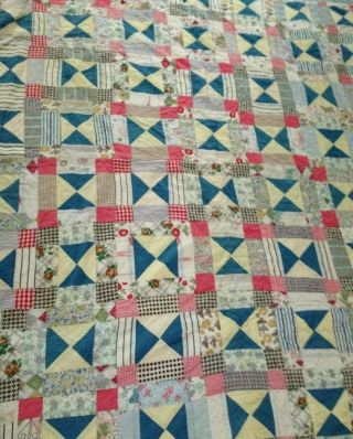 Vintage Antique Hand Stitched Patchwork Quilt 68 X 78 Pink & Blue