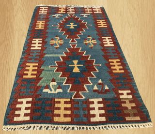 Authentic Hand Knotted Vintage Traditional Turkish Wool Kilim Area Rug 4 X 2 Ft
