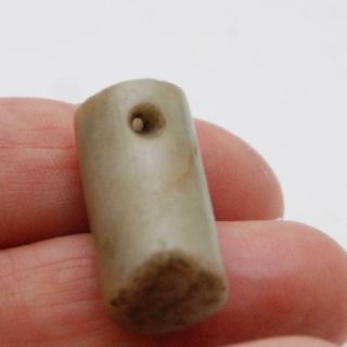 Pre - Columbian_cylindrical Tubular Shaped_carved_stone Bead_28.  8 X 13.  2 X 12.  7mm