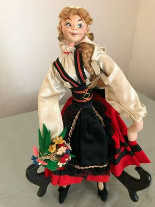 Vintage Klumpe Roldan Gypsy Lady Flower Doll 10 " Made In Spain