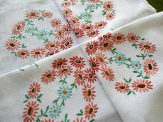 Vintage Tablecloth Hand Embroidered With Flowers