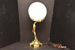 Large Metal Art Deco Style Table Lamp Nude Woman Nymph Lady Dancer Light 17.  5 "