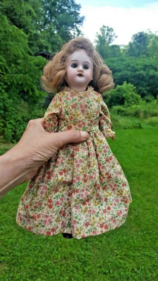 Antique Bisque & Composite Small German Doll W/open/close Glass Eyes - Old Dress