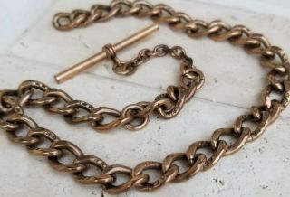 Antique Vintage Rose Gold Filled Watch Fob T - Bar Curb Link Chain