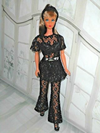 Vintage Barbie Clone Mod Black Silver Lace Hostess Set,  Modern Black Lingerie