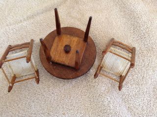 Vintage Dollhouse Miniature 1:12 Scale Table with Lazy Susan and 2 Chairs 2