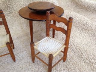 Vintage Dollhouse Miniature 1:12 Scale Table with Lazy Susan and 2 Chairs 3