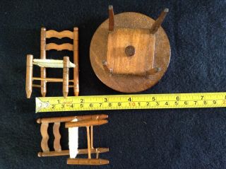 Vintage Dollhouse Miniature 1:12 Scale Table with Lazy Susan and 2 Chairs 5