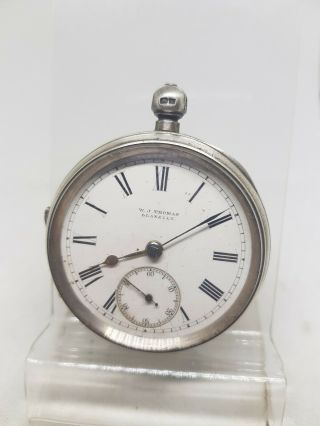 Antique Solid Silver Fusee W.  J.  Thomas Llanelly Pocket Watch 1901 Ref612 Spares