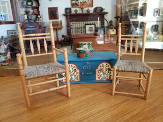 Dollhouse Miniature Artisan Woven Seat Colonial Arm And Side Chair