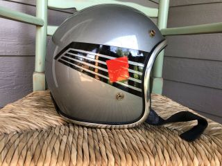 Vtg 1970s Arthur Fulmer Af40 Motorcycle Helmet Gray W/ Stripes Falcon Wings Sz.  M