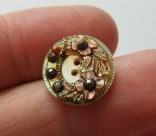 Antique Victorian Carved Mop Shell Button Flowers W/ Cut Steels (m)