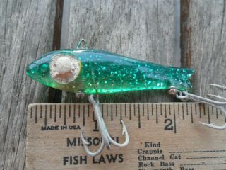 Vintage Fishing Lure Bingo Texas 2 3/8 " - Great Color Clear / Green / Glitter