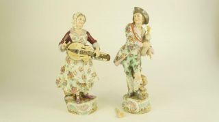 Good Antique Pair Large Volkstedt Muscian Figurines.  C1890
