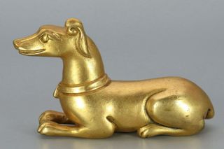 Chinese Exquisite Handmade Copper Gilt Dog Statue