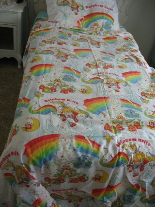 Vtg Rainbow Brite Twin Sheet Set Hallmark 1983 Fitted Flat Pillow Case Colorful