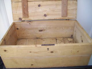 Large Vintage Wooden Pine Chest Box Storage Trunk 7