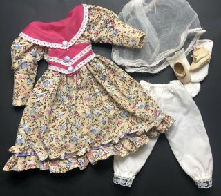 Vintage Floral Doll Dress Clothes Outfit For 16” Dolls Socks Shoes Pantaloons