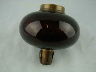 19th C Ruby Red Glass Peg Oil Lamp Font,  Brass Collar And Sprung Undermount