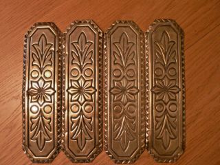4 Antique Pressed Brass Finger Plates / Reclaimed Door Pushes.  Freepost
