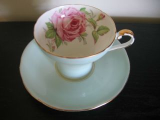 Aynsley Green Large Pink Cabbage Rose Corset Tea Cup And Saucer