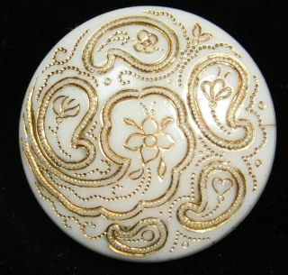 Antique Vtg Button Victorian Glass W Paisleys In Gold Line Elegant 11/16 S1