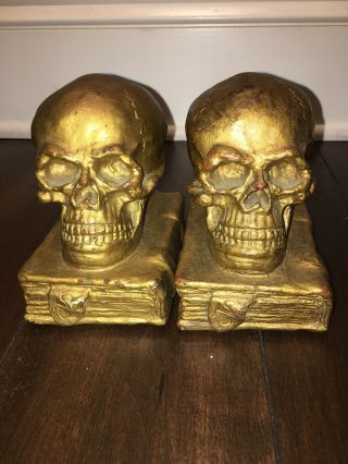 Antique Armor Bronze Skull Bookends Medical Doctor 1920s Horror Monster Vintage
