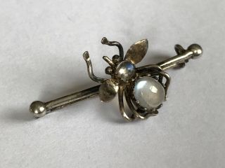 Antique Edwardian 1900’s Silver Moonstone Bug Insect Brooch Pin.