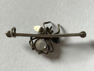 Antique Edwardian 1900’s silver moonstone bug insect brooch pin. 4