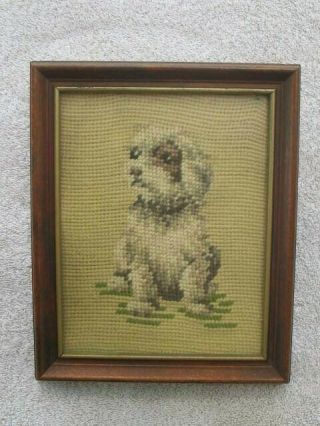 Antique Needlepoint Dog Terrier Frame Victorian? No Re