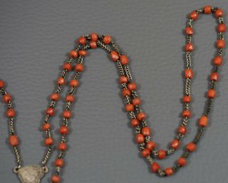 19th.  C Antique Natural Red Ox Blood Coral Beads Sterling Silver Crucifix Rosary 5