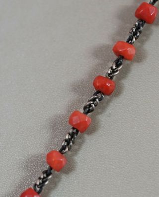19th.  C Antique Natural Red Ox Blood Coral Beads Sterling Silver Crucifix Rosary 9