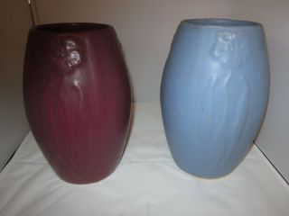 2 Antique Zanesville Pottery Vase 101 Poppy Matte Glaze Arts & Crafts Mission