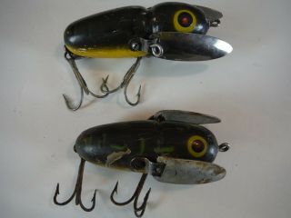 X2 Vintage Heddon Crazy Crawlers Wood Fishing Lures Matching Big & Smaller Frog