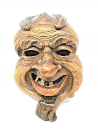 La2/404 Gnome Folk Art Black Forest Hand Carved Wooden Mask Antique German