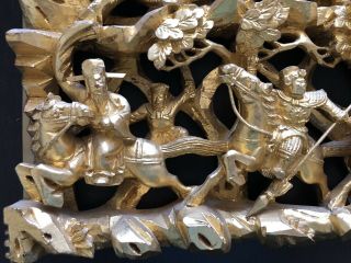 BIG Antique Chinese Carved Gilt Gold Wood Panel Warriors on Horses Art Sculpture 6