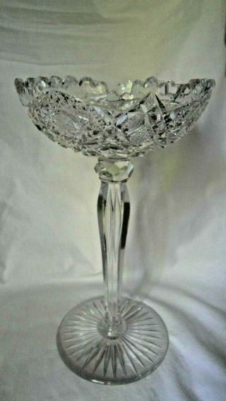 Antique American Brilliant Cut Glass Tall Tazza Footed Bowl