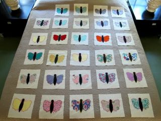 29 Vintage Fed Sack Hand Sewn Butterfly Quilt Blocks,  8 " Sq Each;