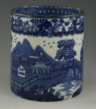 Antique Pottery Pearlware Blue Transfer Hornblower Pattern Mug / Tankard 1815 2